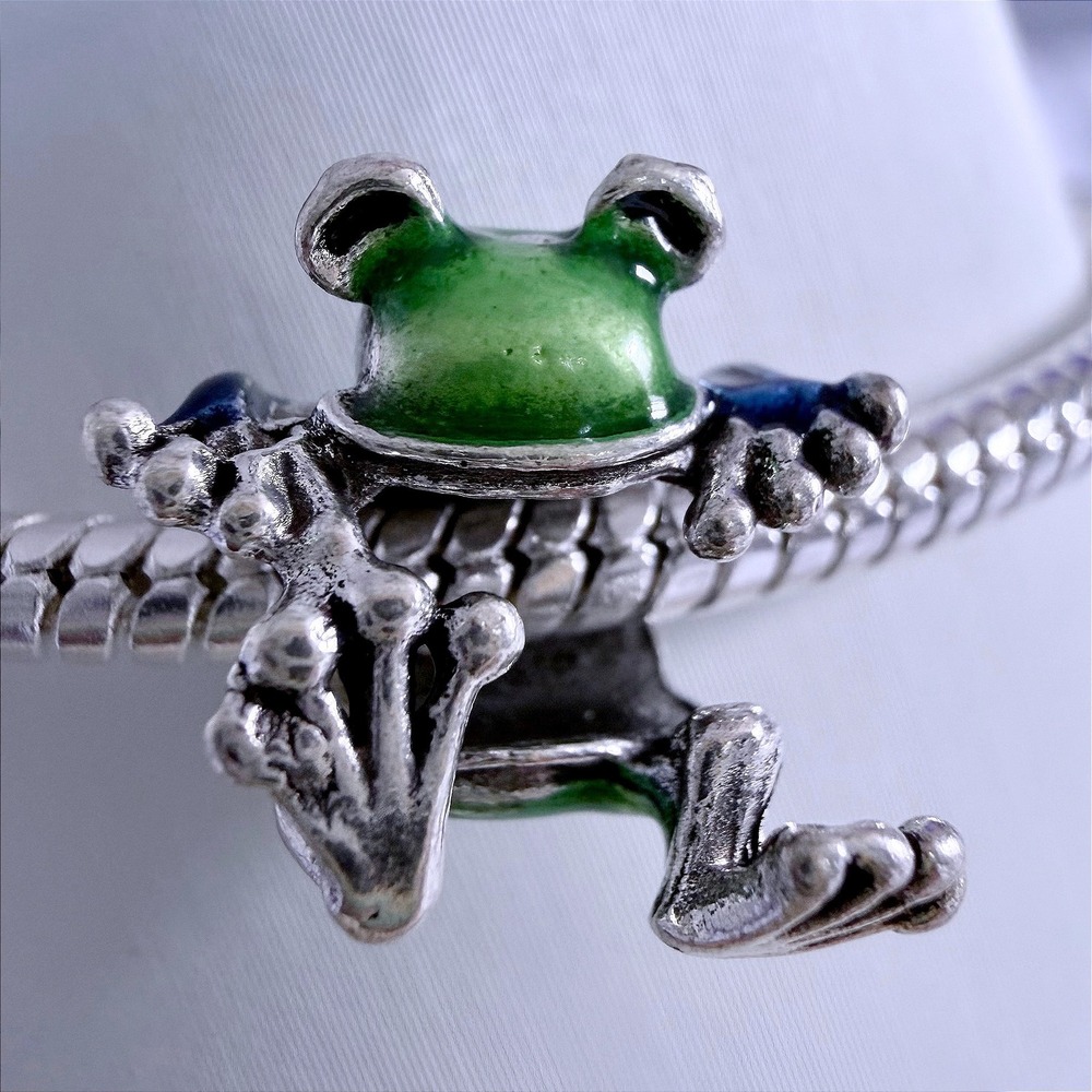 Green & Silver Climbing Frog Bead Charm Fits European‎ Snake Chain Bracelet